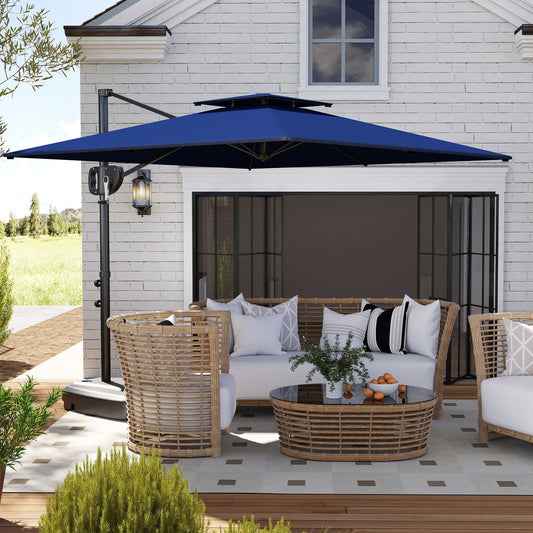 Square Cantilever Patio Umbrella, Double Top Patio Hanging Offset Umbrella with Crank & Tilt, 8' x 9', Dark Blue