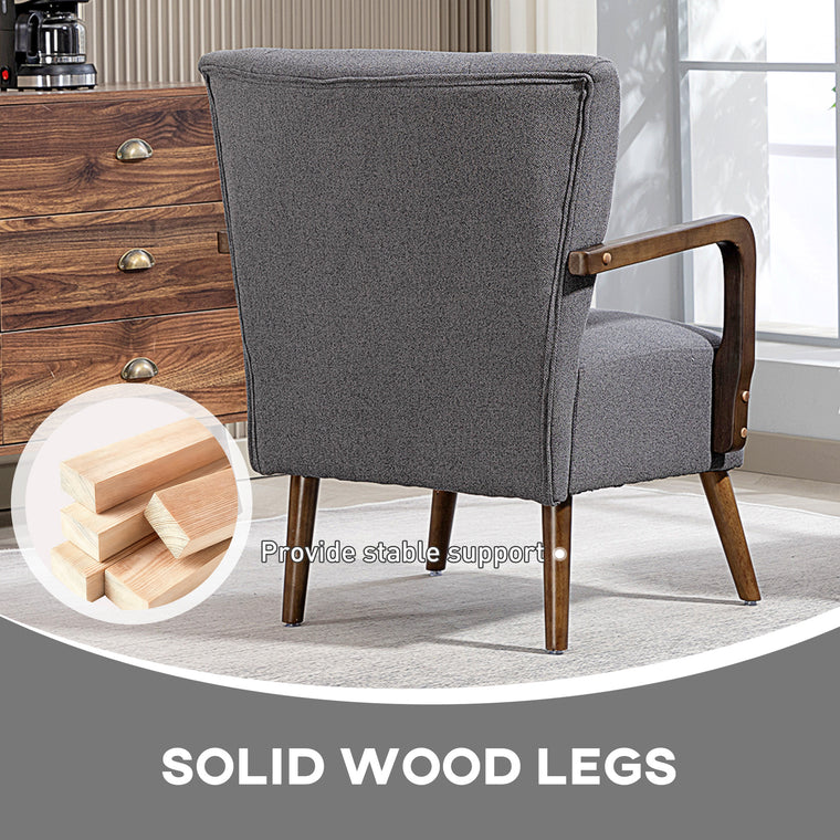 Linen Accent Chair with Wood Legs - Dark Grey