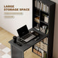 Fold-out Convertible Office Desk, Wall Mount Computer Desk with Blackboard and Side Shelf, Black