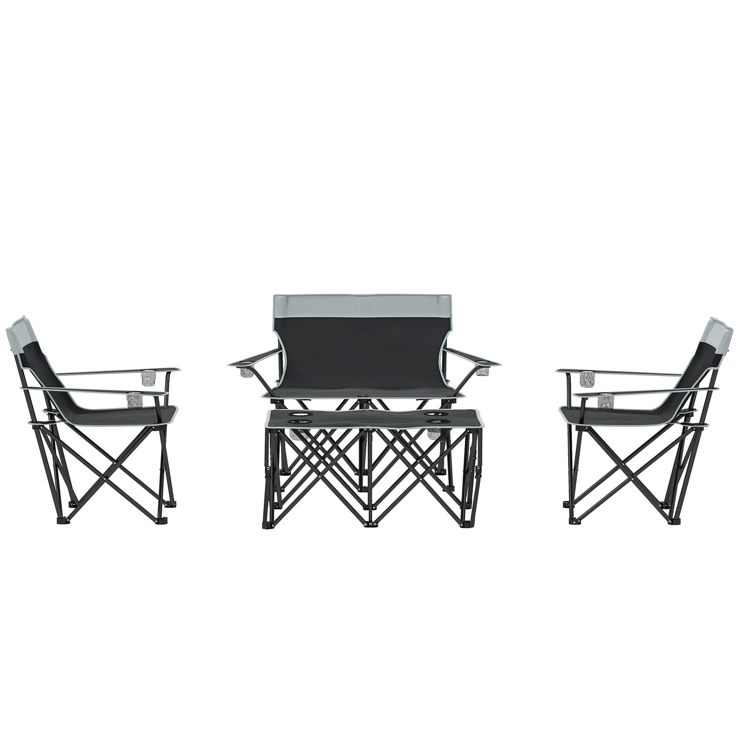 4 Piece Folding Camping Table and Chairs, Outdoor Lawn Chair Set w/ Table, Cup Holders for Hiking, Picnic, Grey