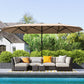 174" Double-Sided Sun Umbrella Garden Parasol Patio Sun Shade Outdoor with LED Solar Light, Khaki