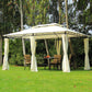 13' x 10' Soft-top Gazebo Patio Steel Canopy Portable Party Event with Double Canopy Roof, Curtains, Cream White