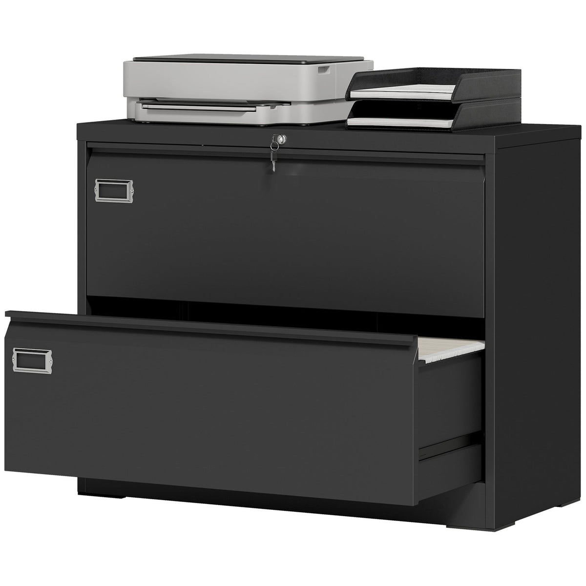 Lateral Filing Cabinet with 2 Lockable Drawers - Black