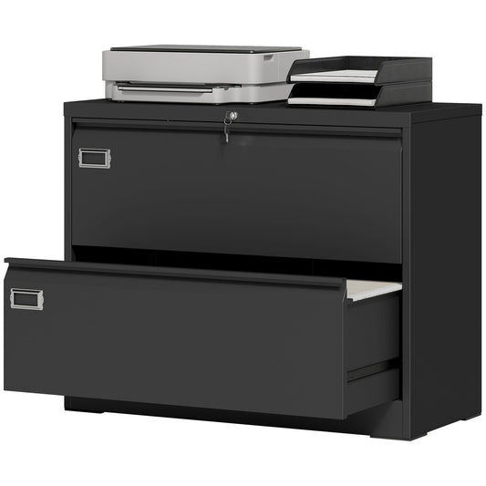 Lateral Filing Cabinet with 2 Lockable Drawers - Black