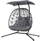 Double Wicker Egg Swing Chair with Canopy, Foldable Hanging Egg Chair with Stand Cushion Headrest, Black