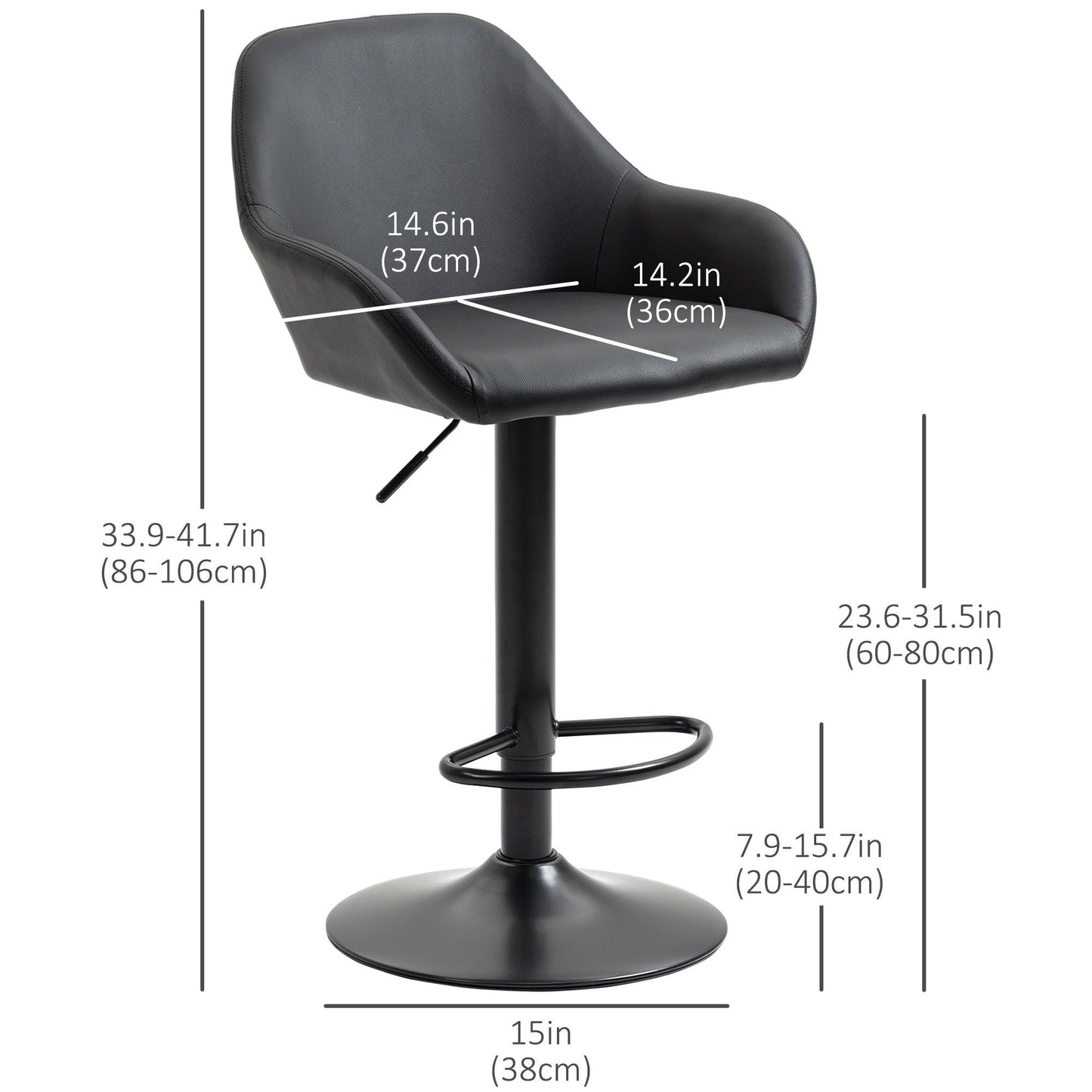 Adjustable Swivel PU Leather Bar Stools Set of 2 - Black