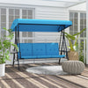 3-Seat Outdoor Porch Swing Patio Swing with Adjustable Canopy, Side Tray, Removable Cushion for Garden, Poolside, Blue