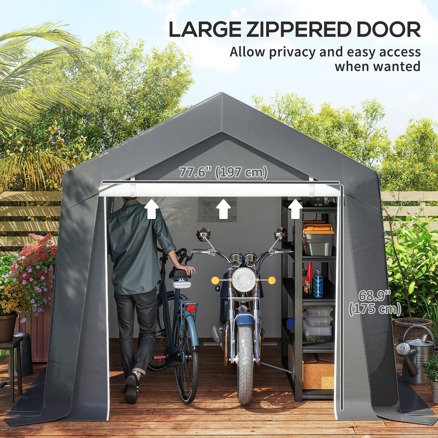 Outdoor Storage Shed Portable Garage with Roll-up Door for Motorcycle, Bike, Garden Tools, Beige