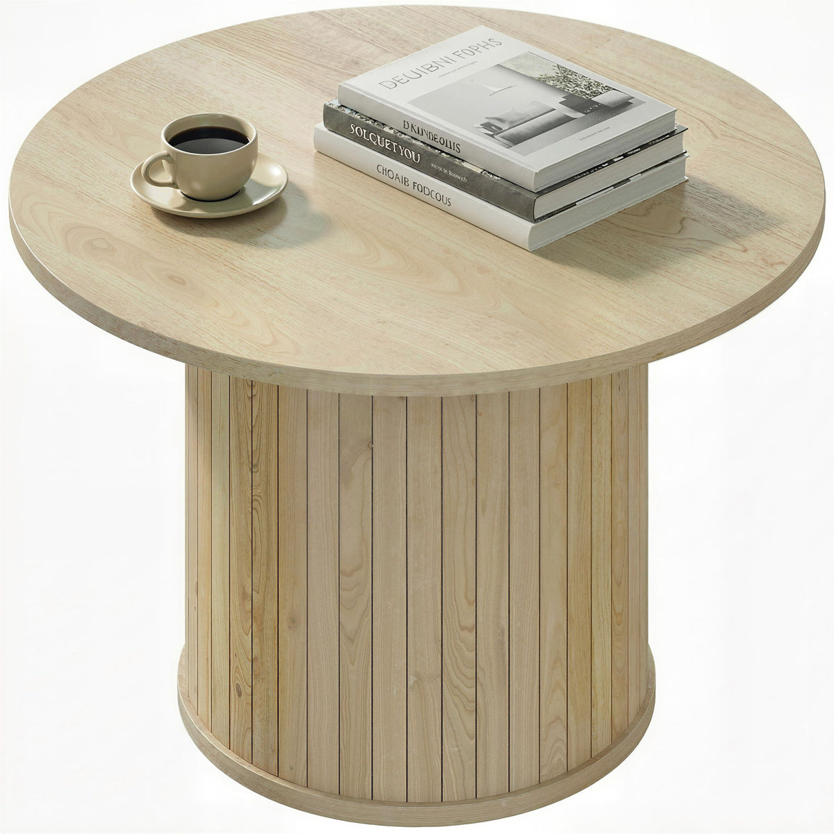 Round Coffee Table, 24" Center Table, Natural Wood