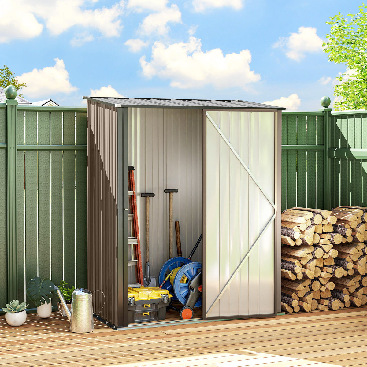 5' x 3' Outdoor Storage Shed, Steel Garden Shed with Single Lockable Door, Tool Storage Shed for Backyard, Brown
