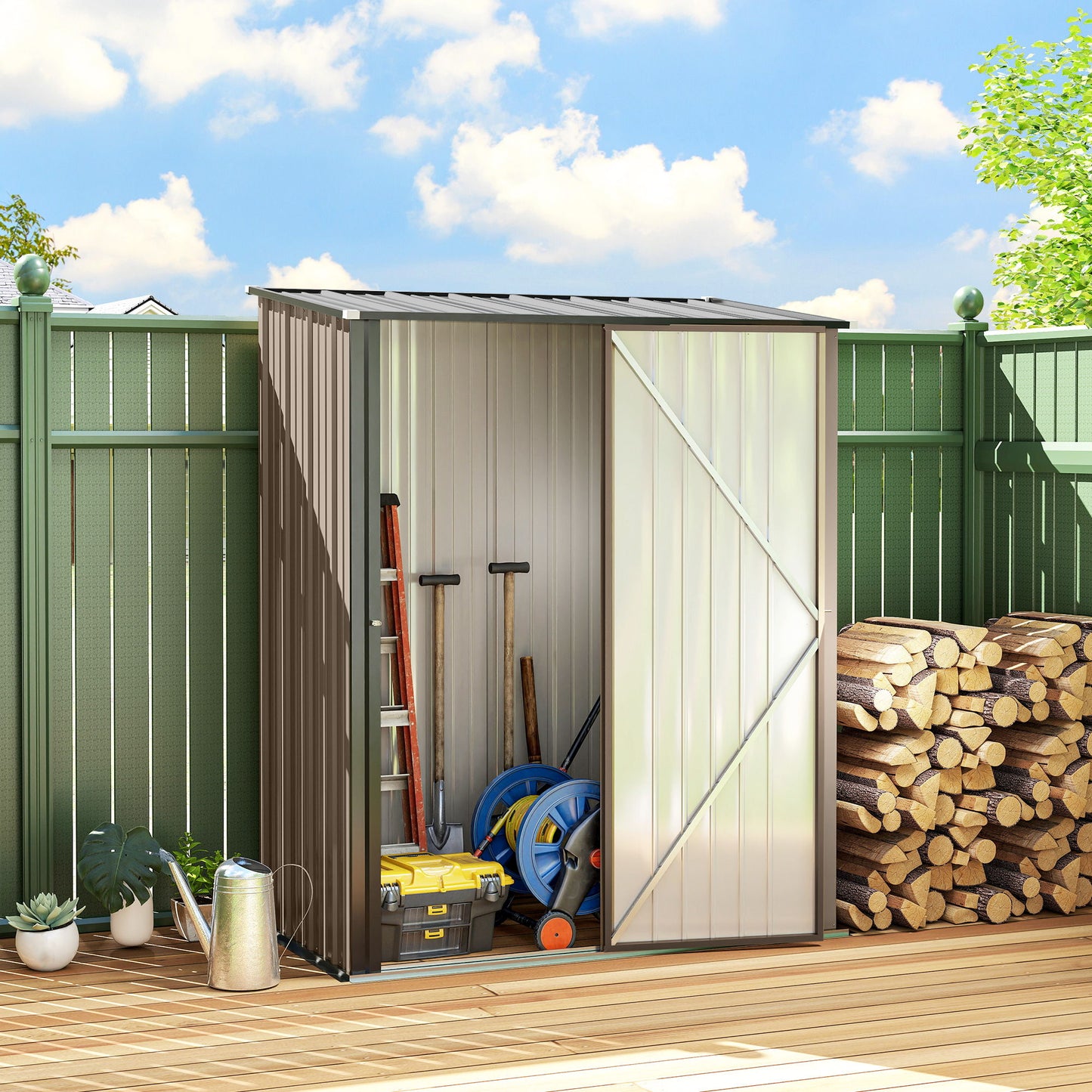 5' x 3' Outdoor Storage Shed, Steel Garden Shed with Single Lockable Door, Tool Storage Shed for Backyard, Brown