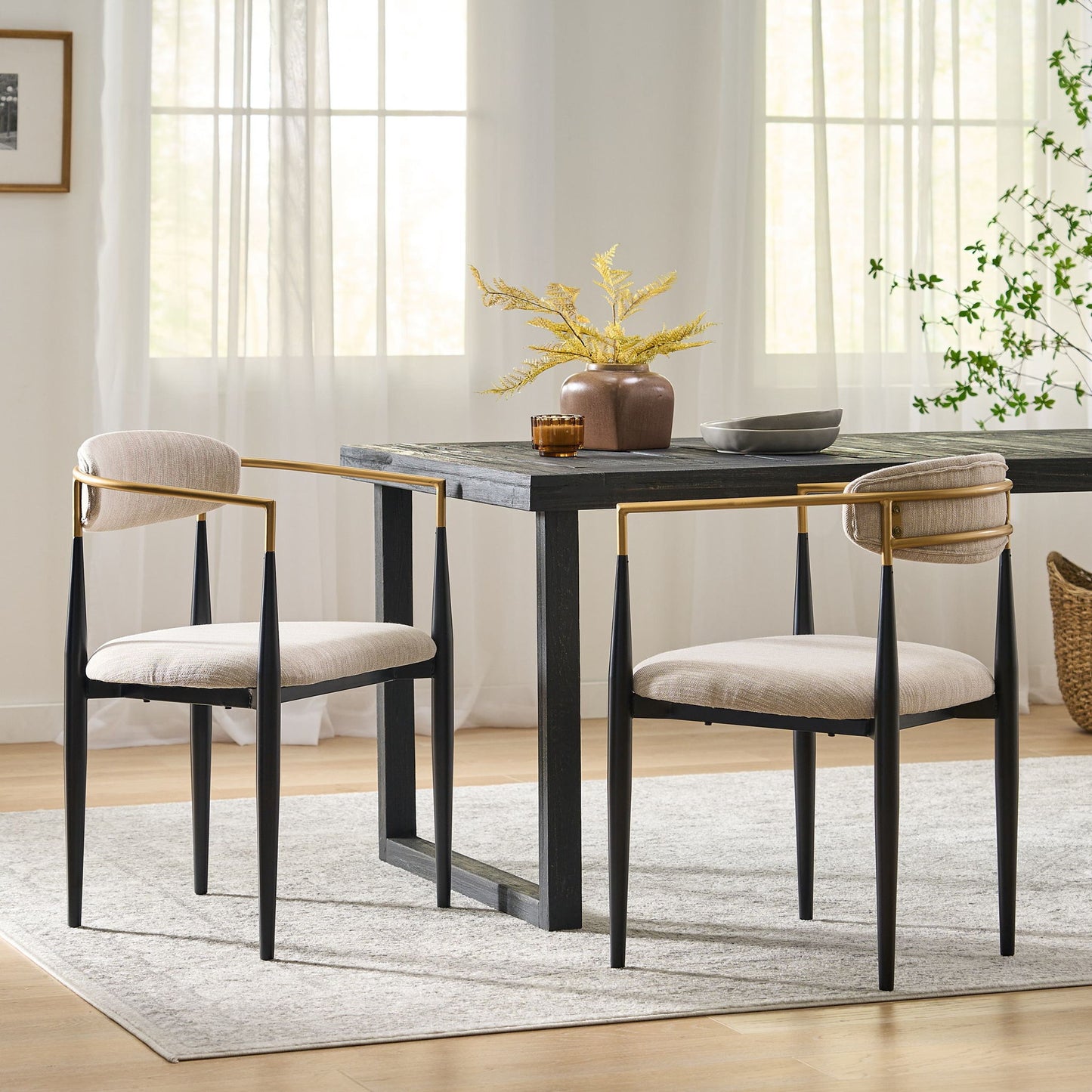 Set of 2 Modern Dining Chairs with Iron Frame and Gold Accent, Dining Seats for Ultimate Comfort and Style, 23" L x 22" W x 31.5" H, Beige