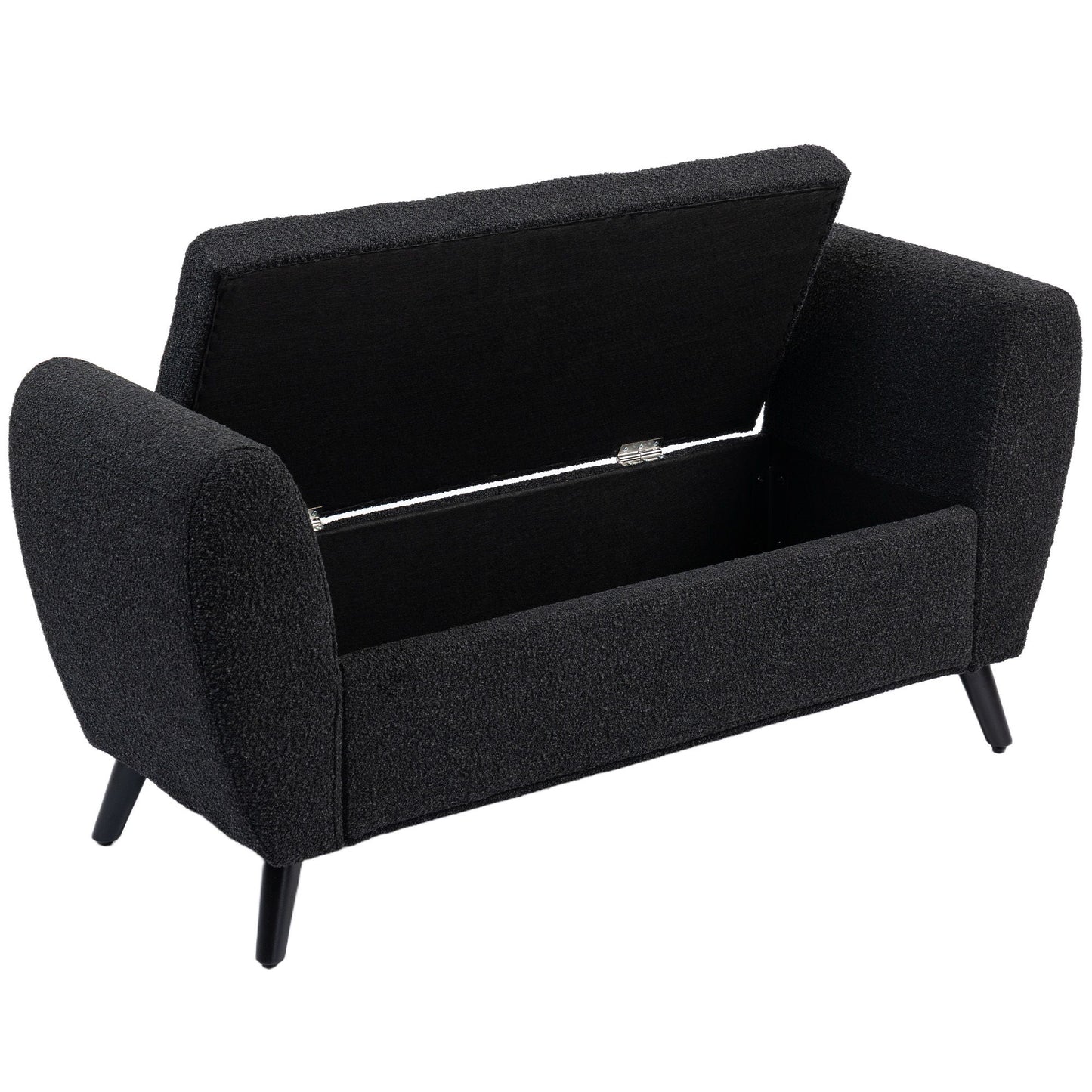 Upholstered Storage Bench with Arms, Modern Ottoman Bench for Bedroom, Entryway, and Living Room, Black