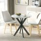 29" Dining Table, Contemporary Round Kitchen Table with Steel Legs, White Marble-Effect