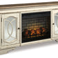 Realyn - Chipped White - 2 Pc. - 74" TV Stand With Electric Infrared Fireplace Insert