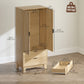 Modern Wardrobe Closet, Freestanding Armoire with Soft-Close Doors, 2 Drawers and Hanging Rod for Bedroom, Natural