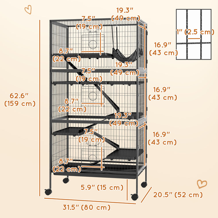 6-Tier Charcoal Grey Small Animal Cage for Rabbits & Ferrets