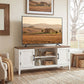 TV Stand for TVs up to 55 Inch, Entertainment Center with 2 Open Shelves, 2 Cabinets, Thick Top, White and Brown
