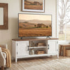 TV Stand for TVs up to 55 Inch, Entertainment Center with 2 Open Shelves, 2 Cabinets, Thick Top, White and Brown