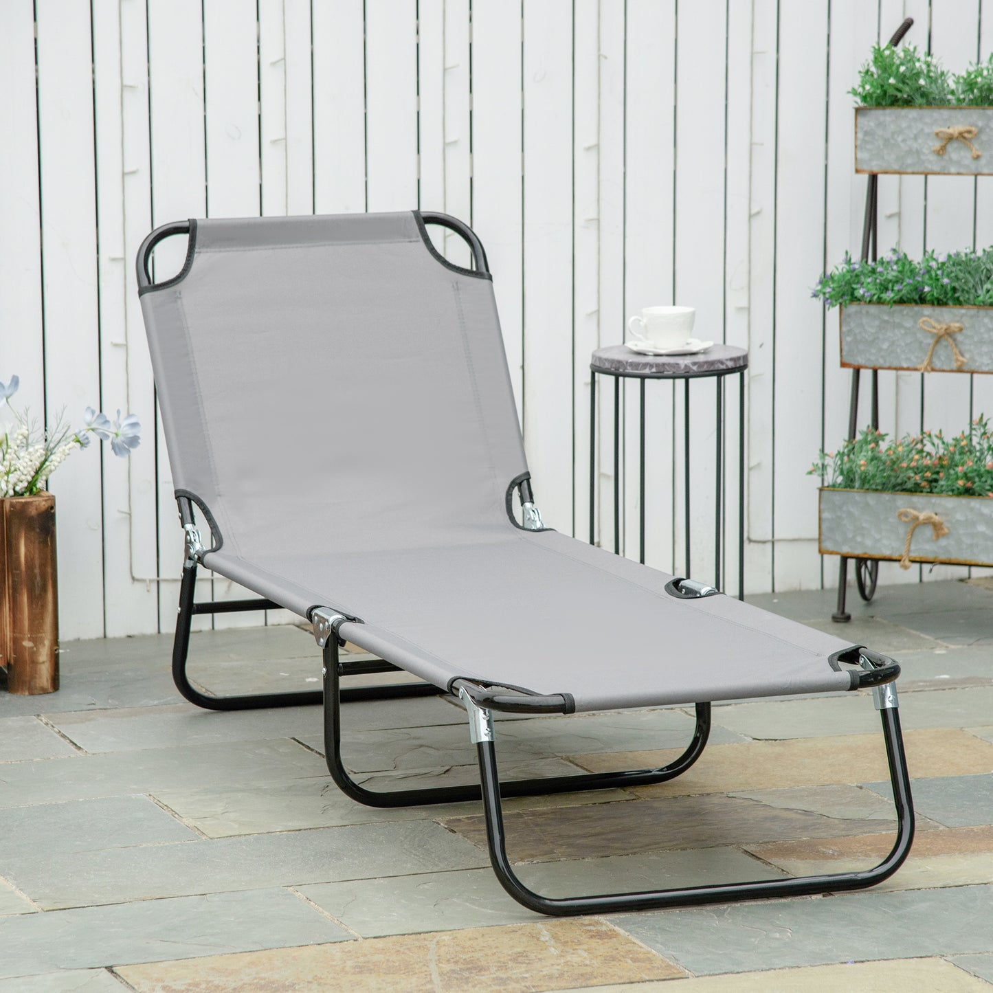 Outdoor Folding Lounge Chair, Steel Tanning Chair with Reclining Back, Breathable Mesh for Beach, Yard, Patio, Red