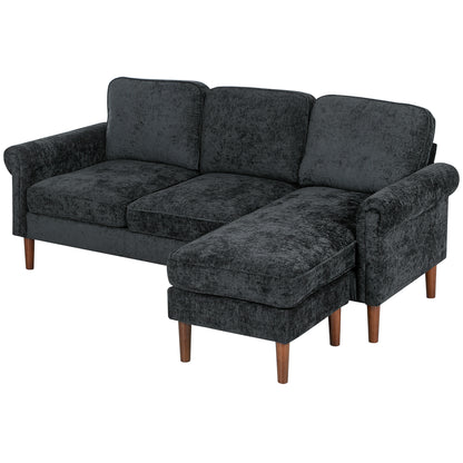 L Shape Sofa, Modern Sectional Couch with Changeable Chaise Lounge, Wooden Legs, Corner Sofa for Living Room - Black