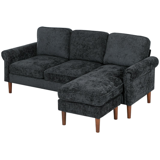 L Shape Sofa, Modern Sectional Couch with Changeable Chaise Lounge, Wooden Legs, Corner Sofa for Living Room - Black