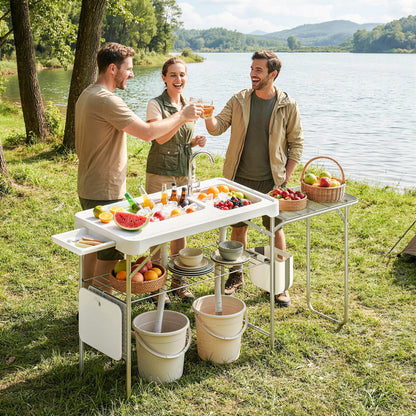 Folding Fish Cleaning Table with Side Shelf and Bottom Rack