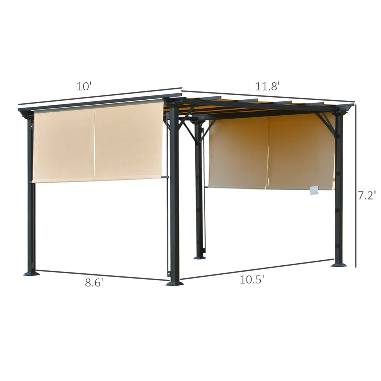 12' x 10' Beige Steel Pergola with Retractable Canopy Roof