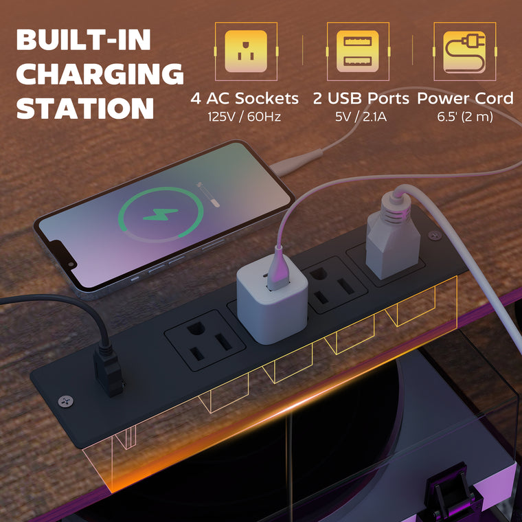 96" Dual Gaming Desk with Power Outlets and Monitor Stands