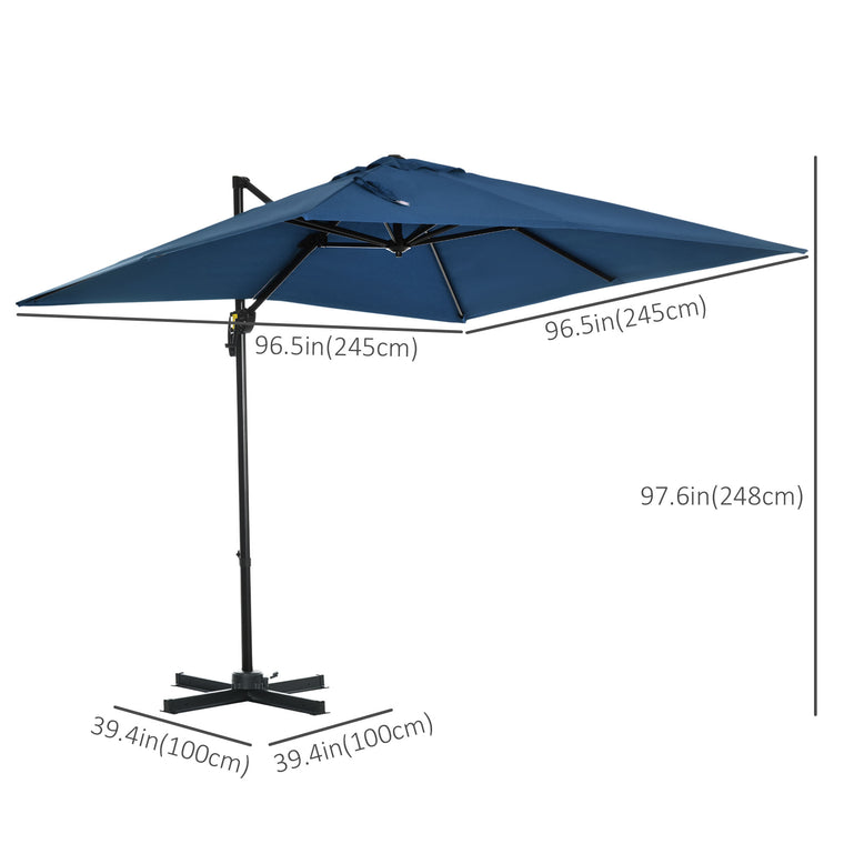 8' x 8' Dark Blue Square Offset Umbrella with Crank & Tilt