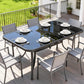 Outdoor Dining Table for 6 with Umbrella Hole, Metal Patio Dining Table with Tempered Glass Top
