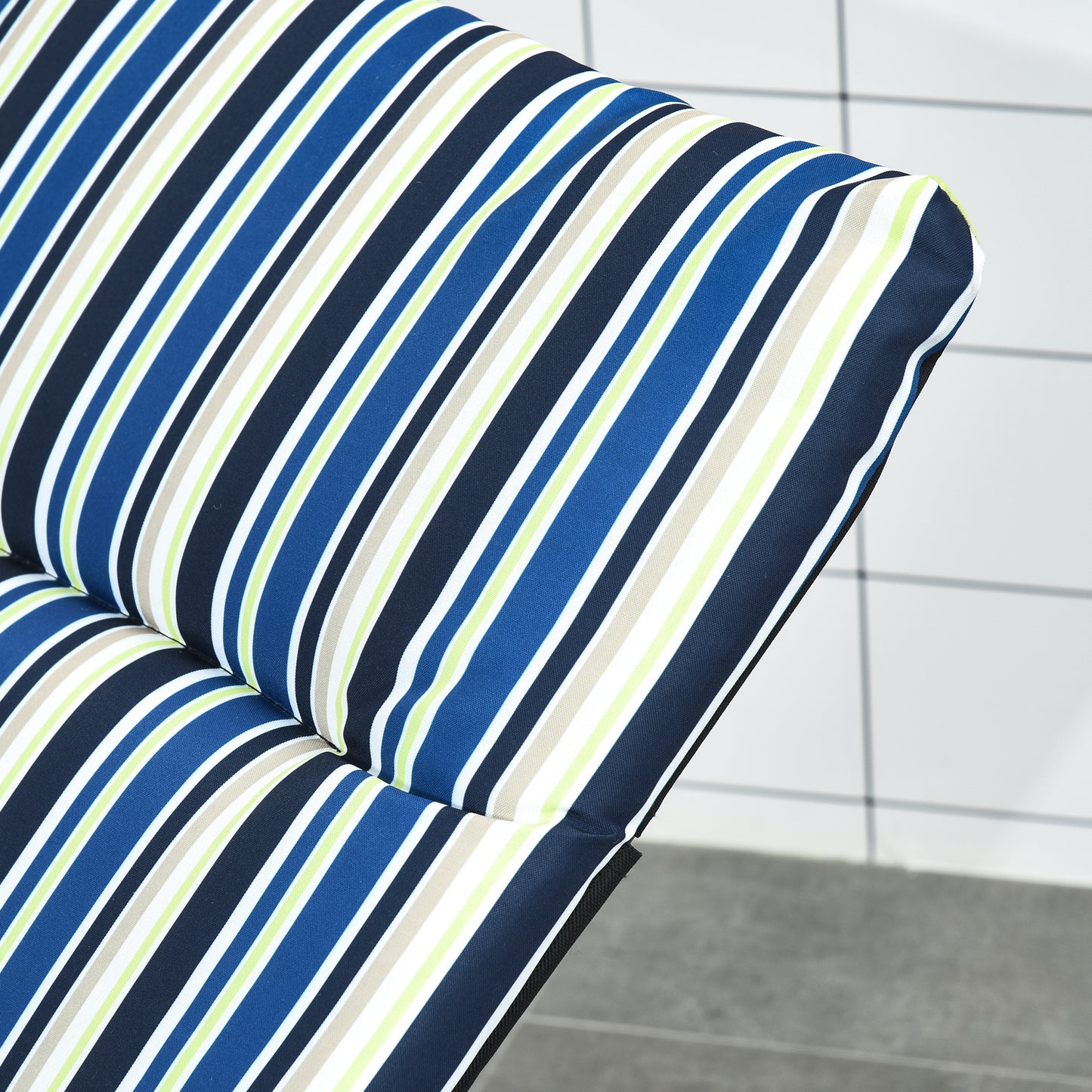 Foldable Lounge Chair, Reclining Patio Sun Lounger with 6-Position Adjustable Back, Blue and White