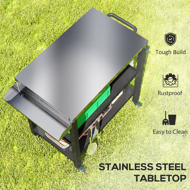 Stainless Steel Pizza Oven Stand with Bar Cart & Hooks