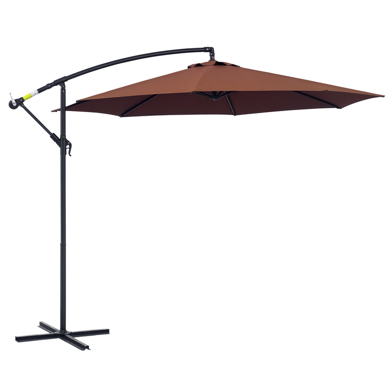 10' Coffee Banana Offset Umbrella with Crank & Cross Base