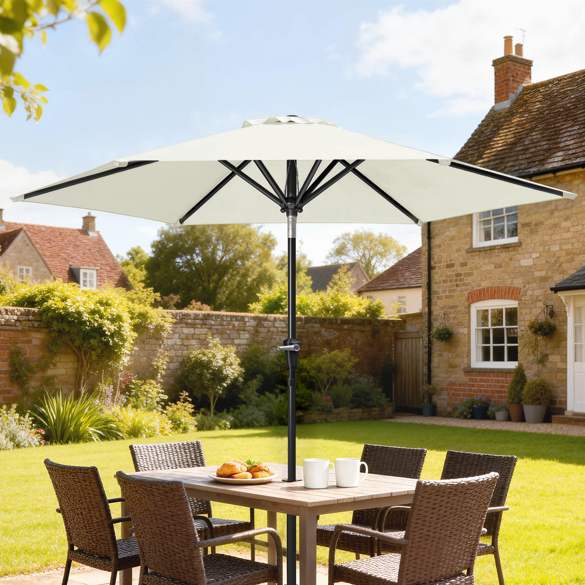 Cream White Patio Sun Umbrella with 6 Ribs