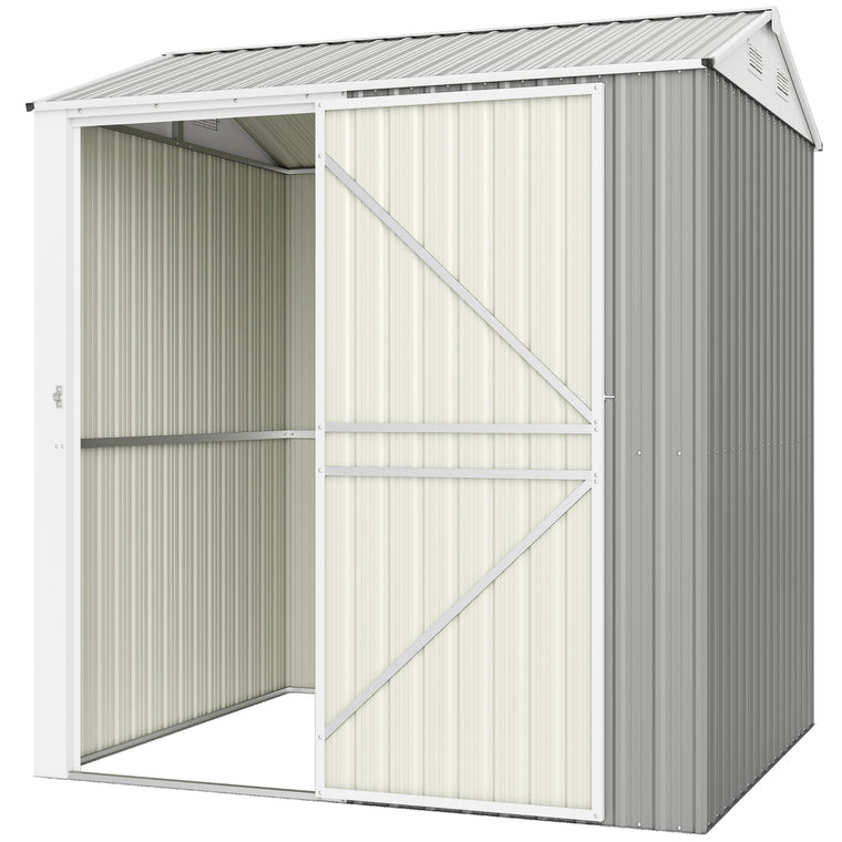7' x 6' Tall Waterproof Metal Shed with Gloves - Silver Grey
