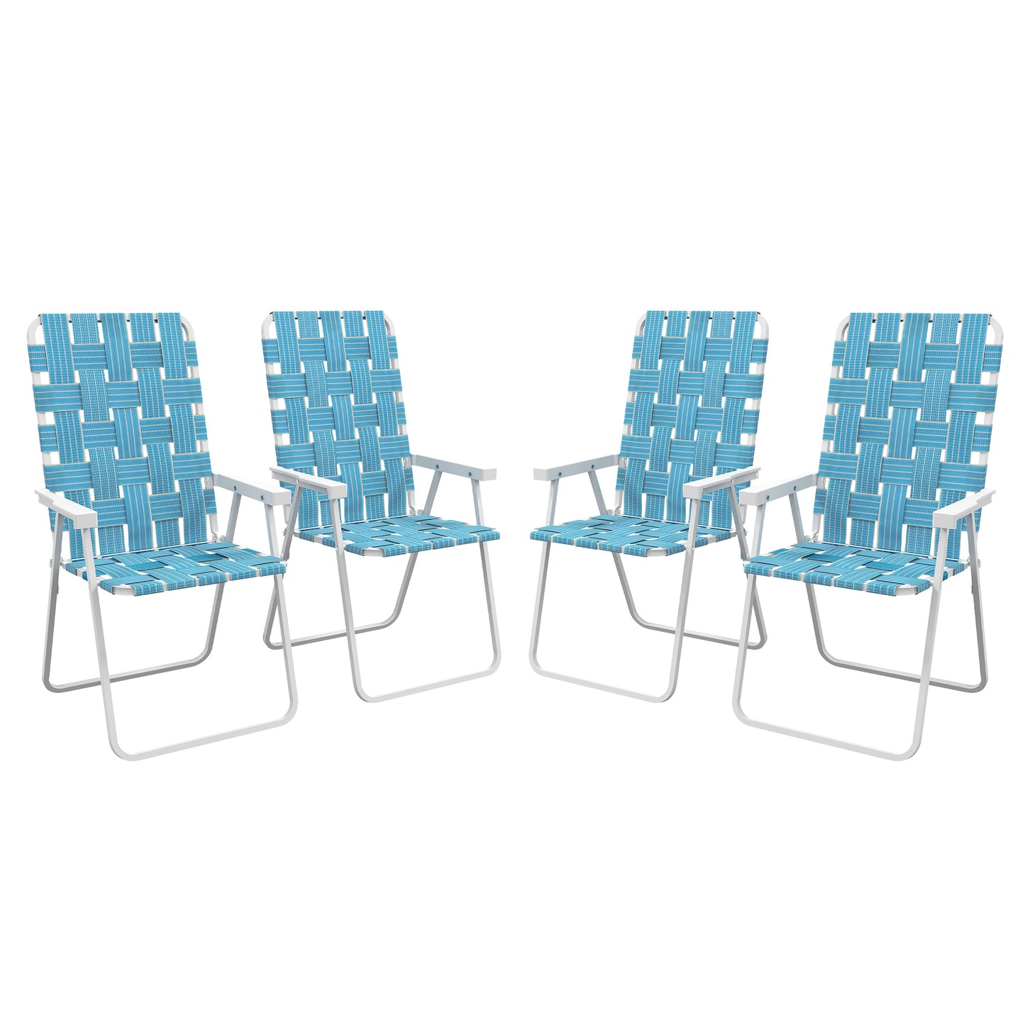 Set of 4 Folding Patio Chairs, Portable Chair Set with Armrests for Camping, Garden, Pool, Beach, Backyard, Blue