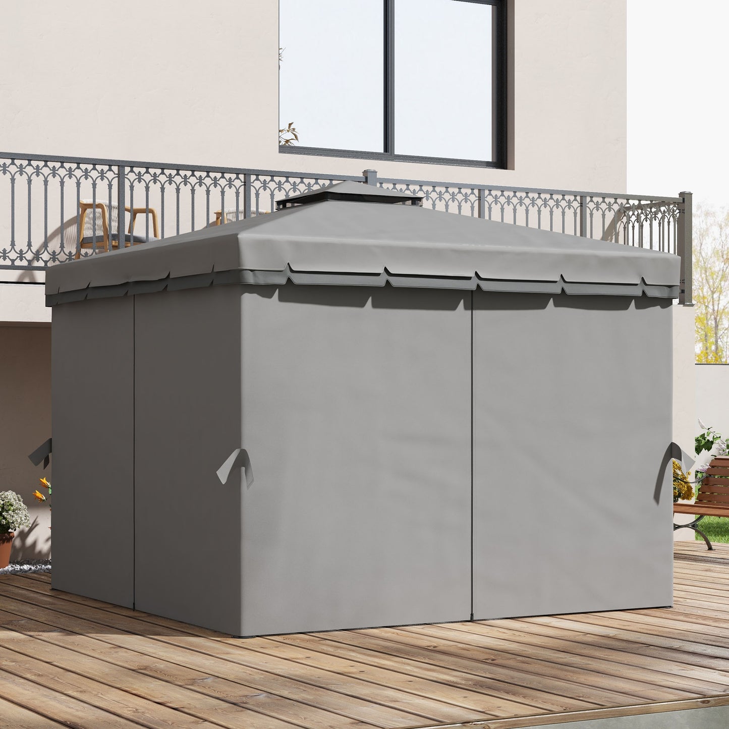 10' x 10' 2-Tier Outdoor Gazebo Canopy Tent with Zippered Mesh Sidewalls, Aluminum Frame for Patio, Backyard Light Grey