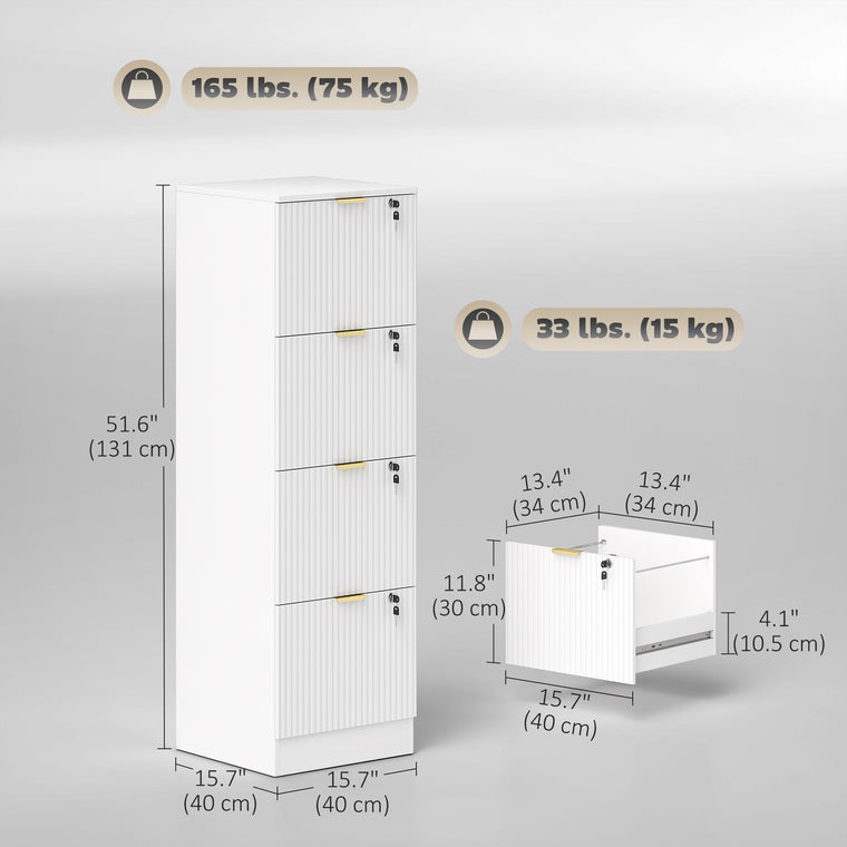 4-Drawer Fluted Filing Cabinet with Lock