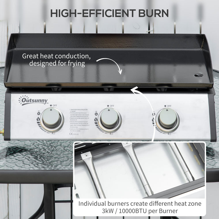 3-Burner Silver Portable Tabletop Gas Grill