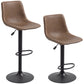 Adjustable Counter Height Bar Stools Set of 2, 360° Swivel Kitchen Counter Stools Dining Chairs with Backs, Vintage Leather, Brown