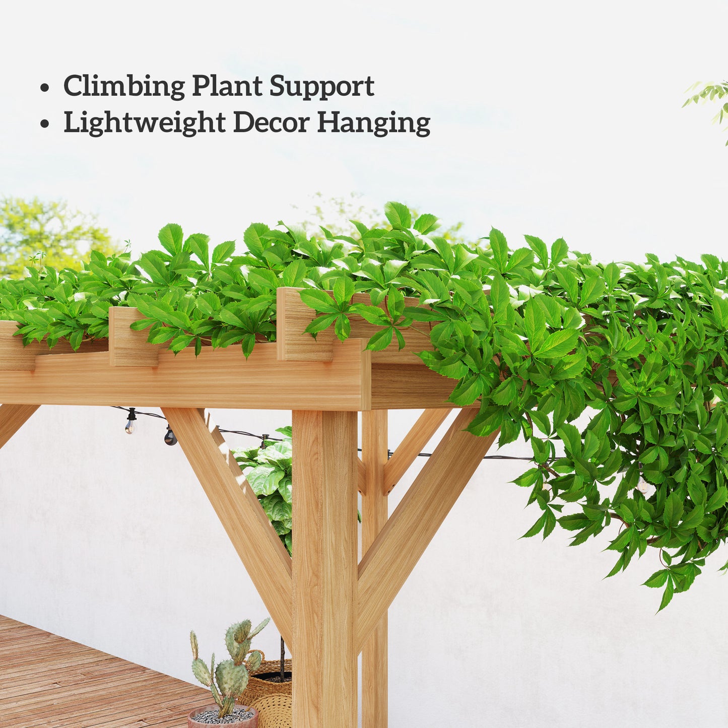 6.6' x 6.6' Wood Pergola, Outdoor Gazebo Grape Trellis with Stable Structure for Climbing Plant Support, Dark Brown