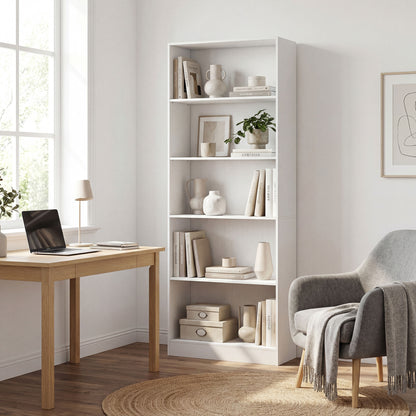 5-Tier Bookcase with Adjustable Shelves - White