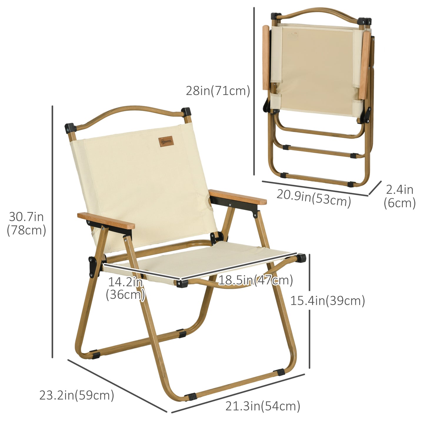 Set of 2 Camping Chair, Lightweight Folding Chair, Portable Armchairs, Excellent for Festivals, Fishing, Beach and Hiking, Beige