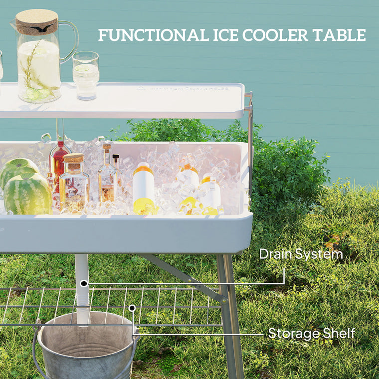 White 3.5ft Folding Ice Cooler Table with Storage Shelf