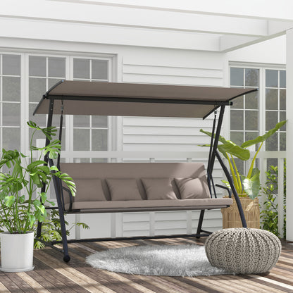 3 Seater Porch Swing Convertible Swing Chair Bed Cushioned Light Brown
