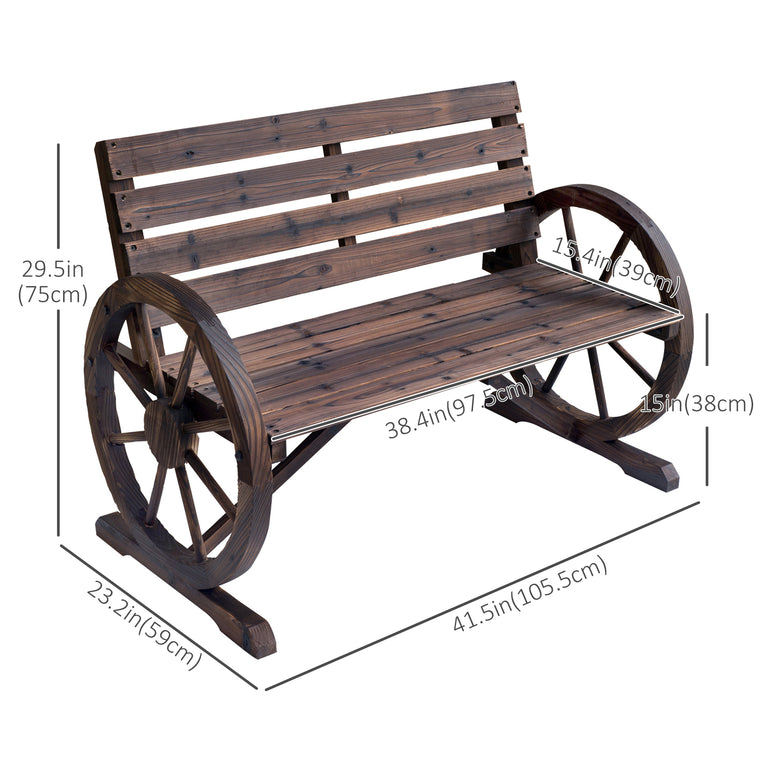 Brown 42" Wood Wagon Wheel Garden Bench