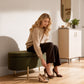 Upholstered Bedroom Bench, Channel Tufted Ottoman Bench with Thick Padding and Metal Legs, Dark Green