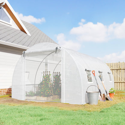 13' x 9.8' x 6.6' White Tunnel Greenhouse with Mesh Windows