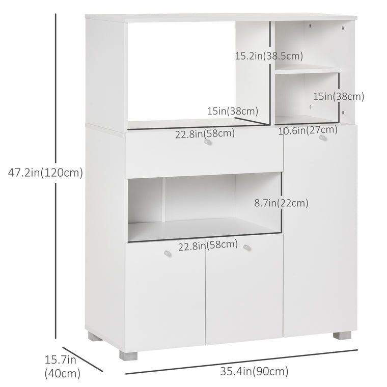 Compact Kitchen Pantry Cabinet with Microwave Stand - White